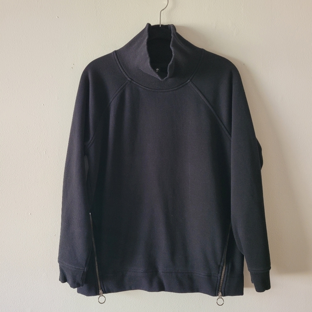 Athleta Cozy Karma Side Zip Funnel Neck Top Black Small Sweater‎ Fleece Pockets